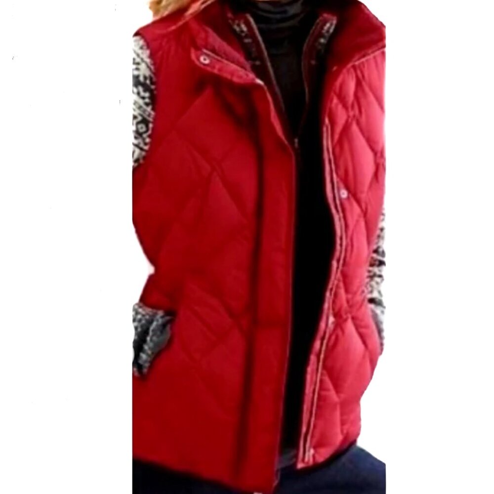 Eddie Bauer Premium Quality Goose Down Quilted Mock Turtle Cherry Red‎ Vest Sz M